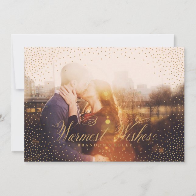 Confetti WISHES Gold Christmas Holiday Card (Front)