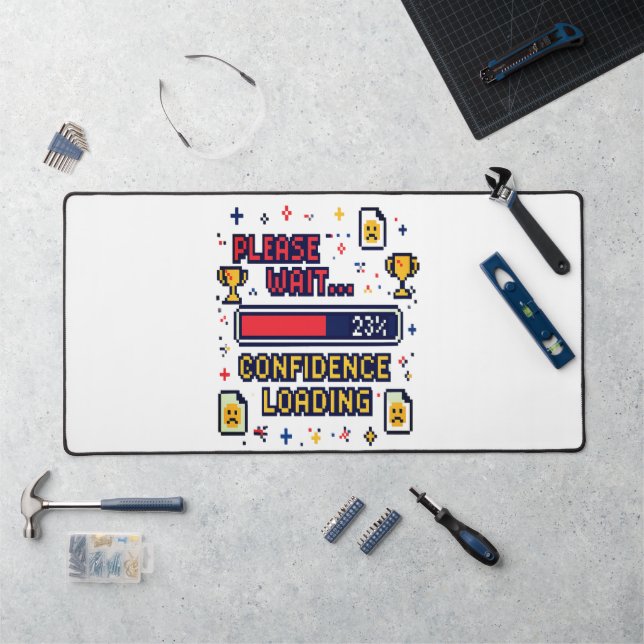 Confidence Loading Funny Pixel Art Tee Desk Mat (Workstation)