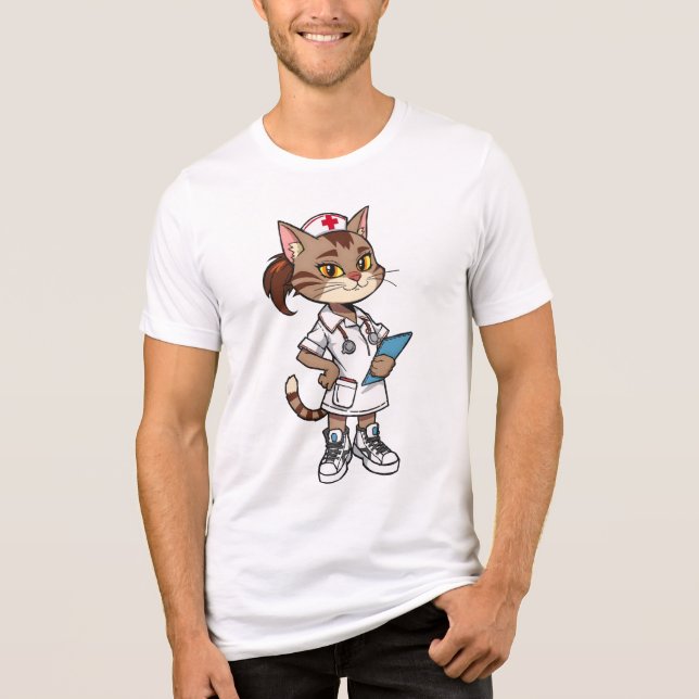 Confident Nurse Cat – 90s Cartoon Style Tri-Blend Shirt (Front)