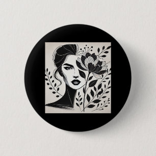 Confident Woman Into Floral And Abstract Line Art 6 Cm Round Badge