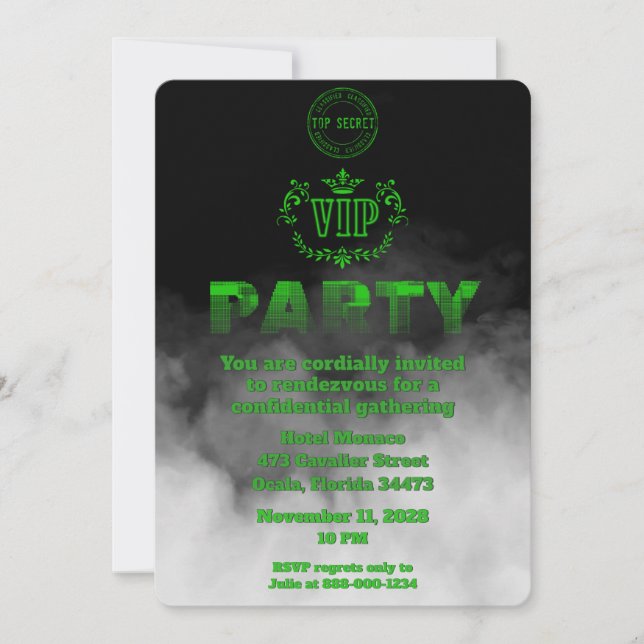 Confidential Top Secret VIP Party Invitation (Front)