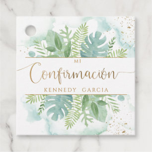 Confirmación, Greenery & Blue Green Watercolor Favour Tags