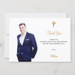 Confirmantion photo cross boy thank you card
