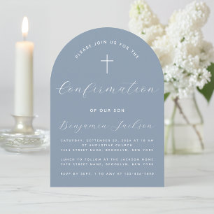 Confirmation Arch Dusty Blue Religious Boy Script Invitation