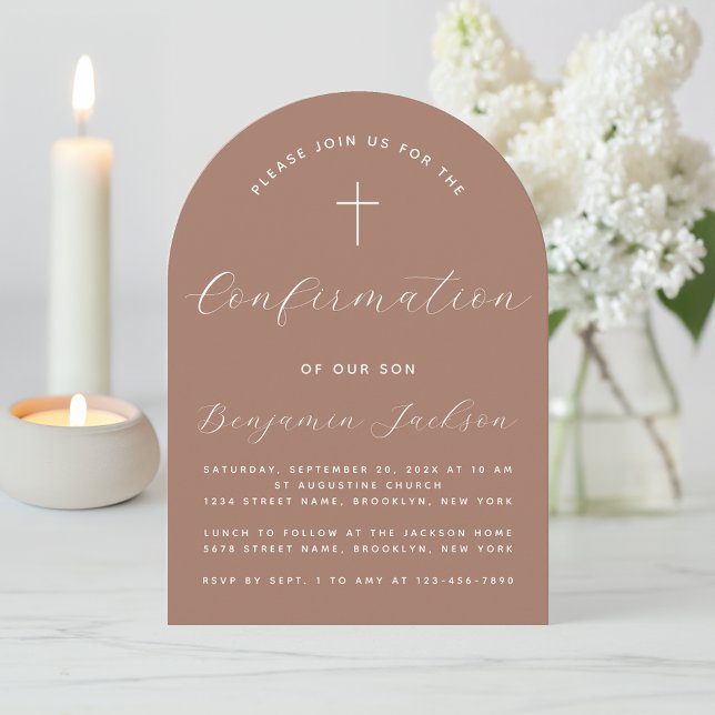 Confirmation Arch Modern Brown Earthy Simple Cross Invitation (Creator Uploaded)
