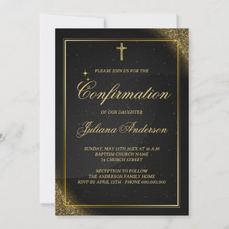 Confirmation Black and Gold Elegant Invitation