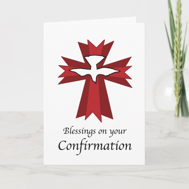 Confirmation Blessings Dove on Red Cross Card (Front)