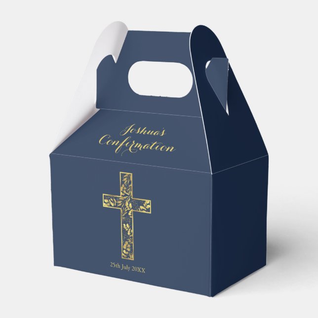 Confirmation blue gold cross boys  favour box (Front Side)