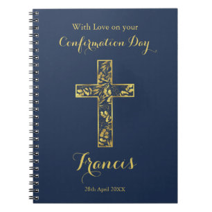 Confirmation blue gold cross boys notebook