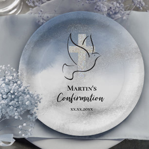 Confirmation blue marble paper plate