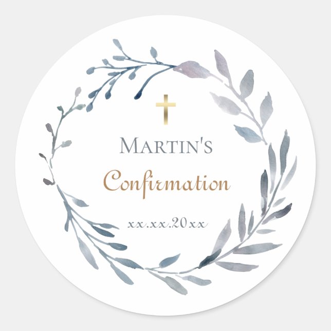 Confirmation blue wreath  classic round sticker (Front)