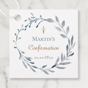 Confirmation blue wreath  favour tags