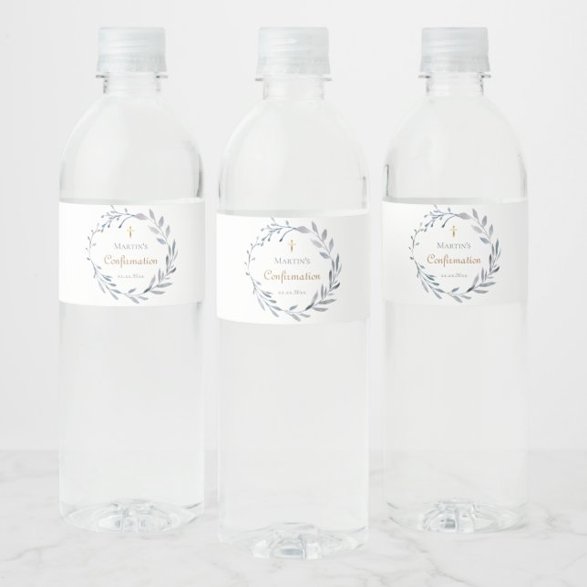 Confirmation blue wreath  water bottle label (Bottles)