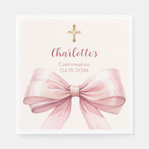 Confirmation blush pink bow cream cross luncheon napkin