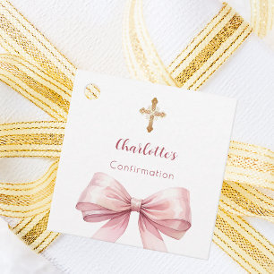 Confirmation blush pink bow cross girl DIY Favour Tags