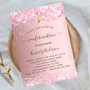 Confirmation blush pink glitter girl invitation