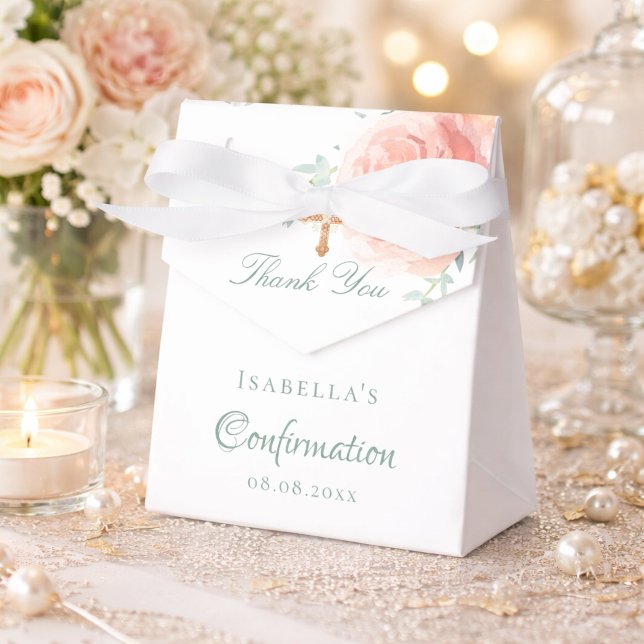 Confirmation blush pink rose floral girl thank you favour box (Creator Uploaded)