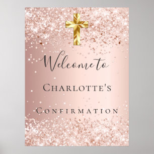 Confirmation blush rose gold glitter dust welcome poster
