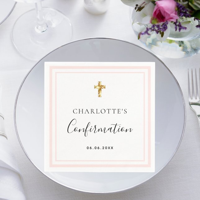 Confirmation blush rose gold white name girl napkin (Creator Uploaded)