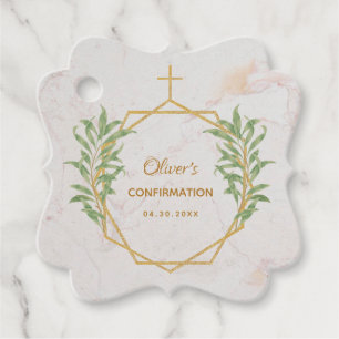 Confirmation Botanical Geometric Greenery Gold Favour Tags