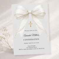 Confirmation bow ivory pearls girl grey