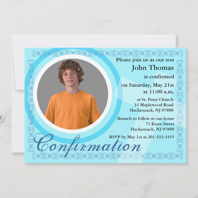 Confirmation Boy Invitation Blue (Front)