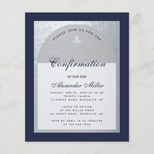 Confirmation Budget Navy Blue Silver Invitation