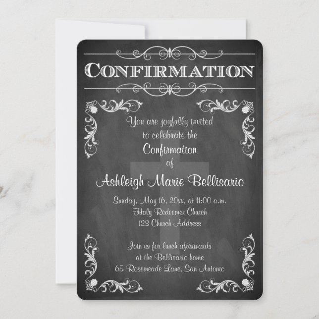 Confirmation | Chalkboard LOOK | Cross | Scrolls Invitation (Front)