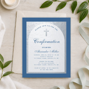 Confirmation Classic Blue Silver Budget Invitation