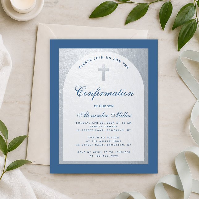 Confirmation Classic Blue Silver Budget Invitation (Creator Uploaded)
