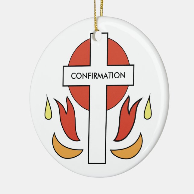 Confirmation Cross and Flames Ceramic Tree Decoration (Left)