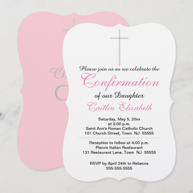 Confirmation Cross Daughter Pink Invitation (Front/Back)