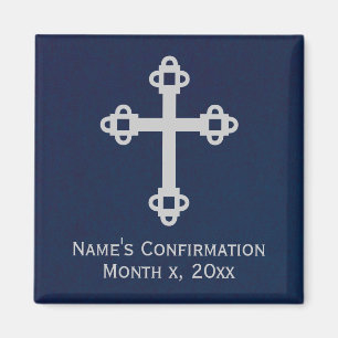 Confirmation Cross Magnet - Blue and Silver