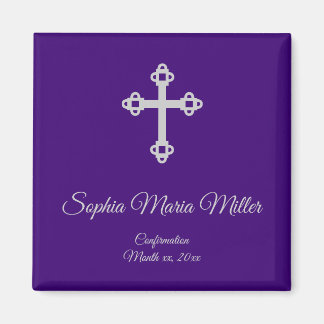Confirmation Cross Magnet - Purple and Silver