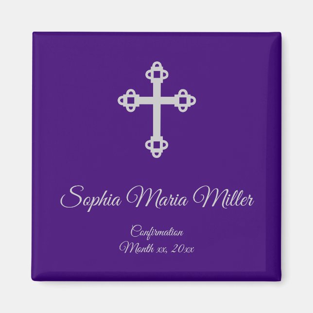 Confirmation Cross Magnet - Purple and Silver (Front)
