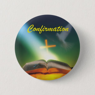 Confirmation Dove, Bible, Cross 6 Cm Round Badge