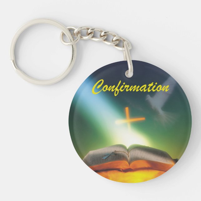 Confirmation Dove, Bible, Cross Key Ring (Front)