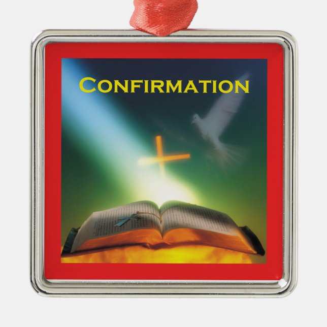 Confirmation Dove, Bible, Cross Metal Tree Decoration (Front)