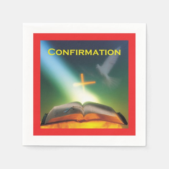 Confirmation Dove, Bible, Cross Napkin (Front)