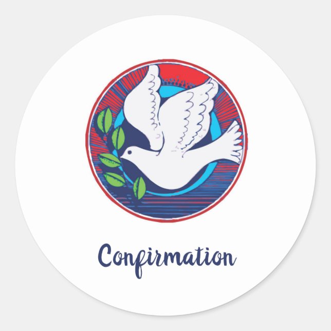 Confirmation Dove  on Blue and Red Classic Round Sticker (Front)
