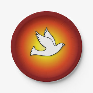 Confirmation Dove with Gold, Red Rays Paper Plate