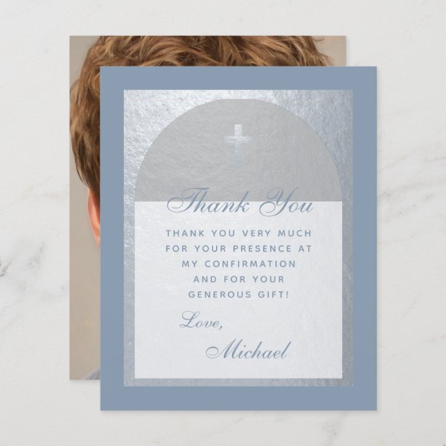 Confirmation Dusty Blue Budget Arch Thank You Card (Front/Back)