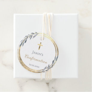 Confirmation dusty blue faux gold foil  Favor Tags