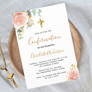 Confirmation eucalyptus blush pink floral girl invitation