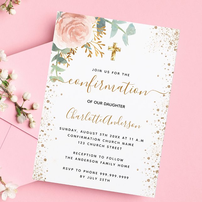 Confirmation eucalyptus blush pink floral girl invitation (Creator Uploaded)