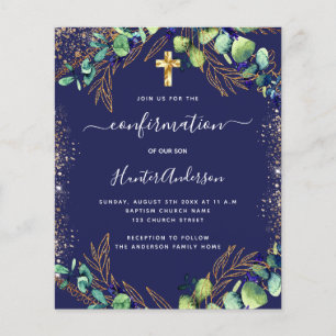 Confirmation eucalyptus greenery blue invitation