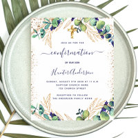 Confirmation eucalyptus greenery blue invitation