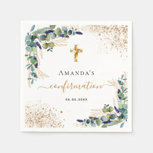 Confirmation eucalyptus greenery glitter monogram napkin