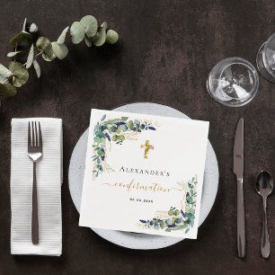 Confirmation eucalyptus greenery monogram napkin