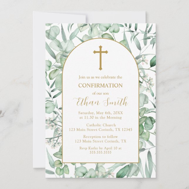 Confirmation Eucalyptus leaves Invitation (Front)